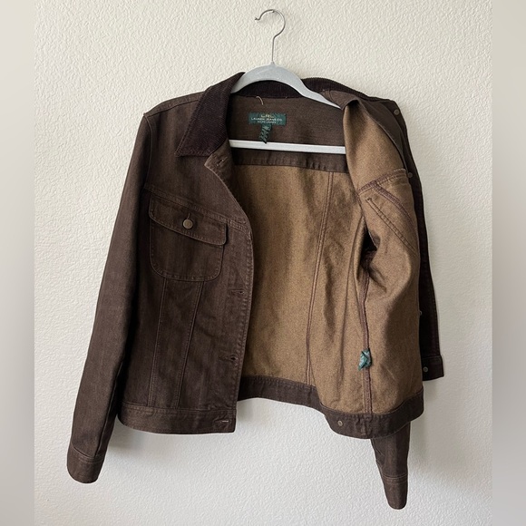 Lauren Ralph Jeans Co Brown Corduroy Collar Denim Jean Jacket Womens Size L - Picture 3 of 16